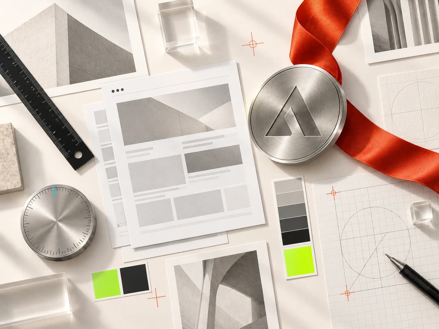 Evaluation materials arranged on an editorial evidence desk